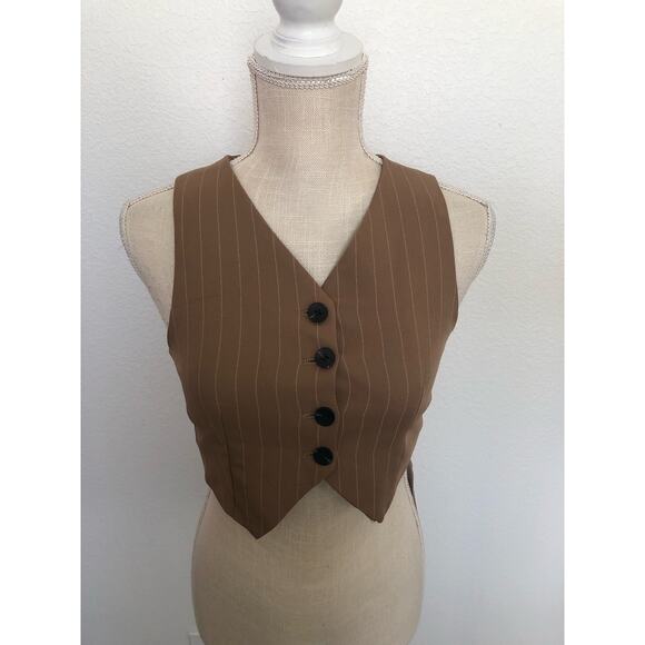 Commense Khaki Colored Pinstripe Menswear Style Vest - XS - Picture 1 of 3
